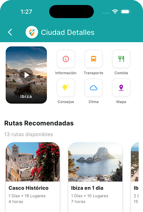 Easy Nomad app Ciudad Detalles screen Easy Nomad app Ciudad Detalles screen